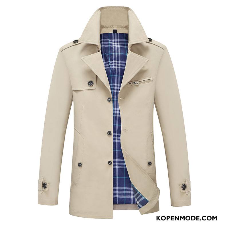 Trenchcoat Heren Brits Stad Voorjaar Revers Casual Mannen Beige