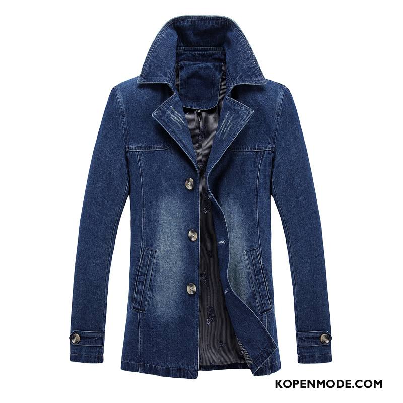 Trenchcoat Heren Denim Blauw