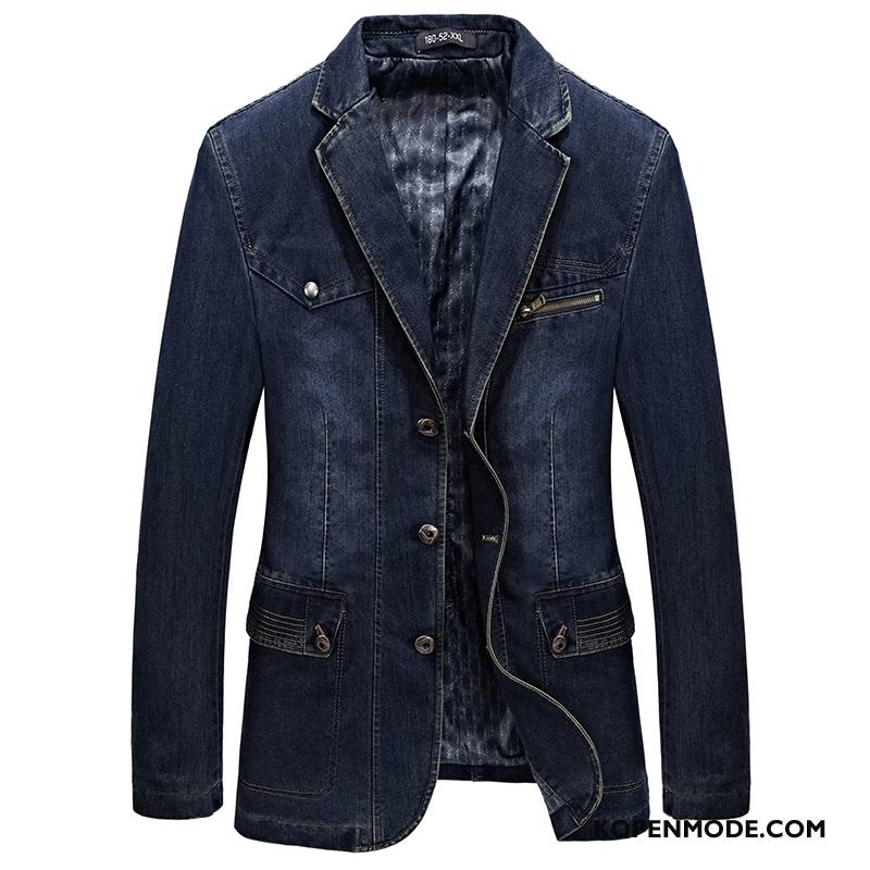 Trenchcoat Heren Denim Jas Donkerblauw