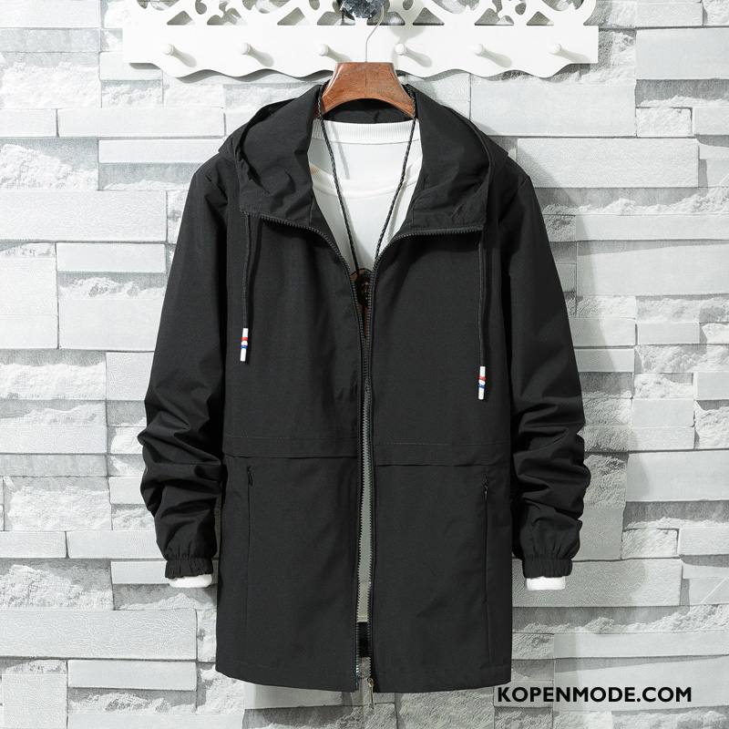 Trenchcoat Heren Grote Maten Jas Jack Zomer Hoodie Zonbeschermingskleding Zwart