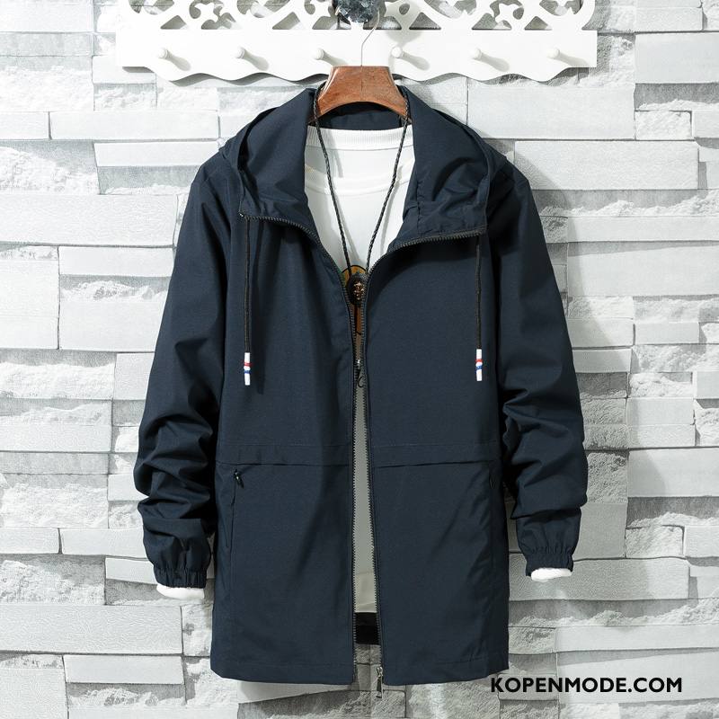 Trenchcoat Heren Grote Maten Jas Jack Zomer Hoodie Zonbeschermingskleding Zwart