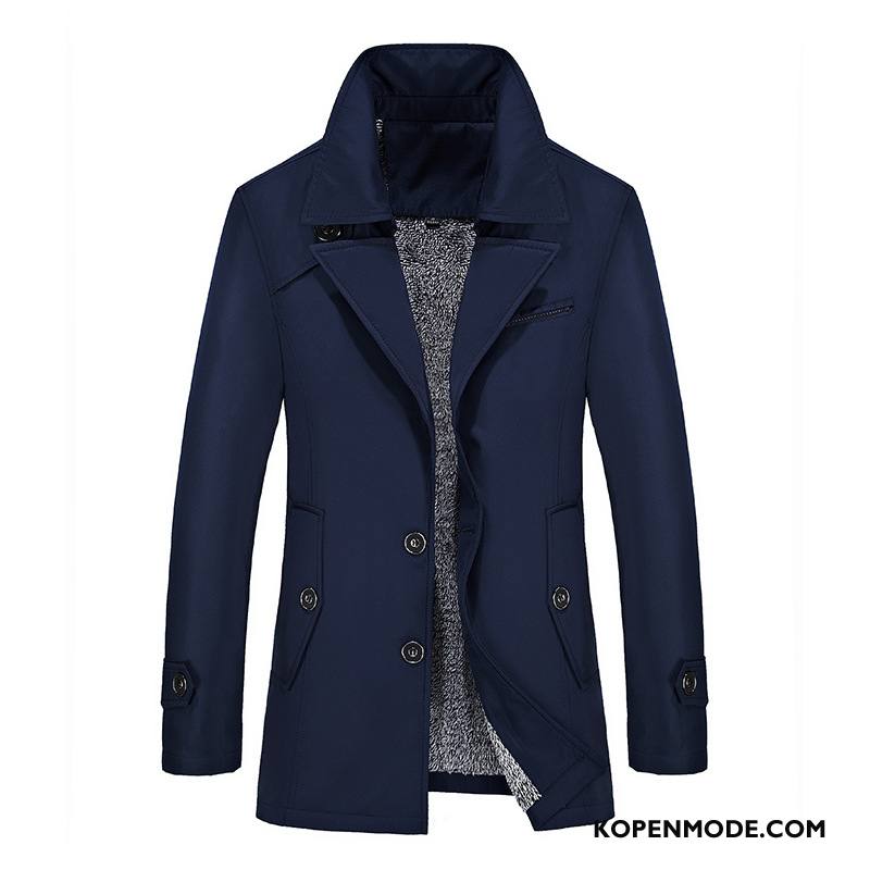Trenchcoat Heren Winter Jas Mannen Grote Maten Plus Kasjmier Jeugd Blauw