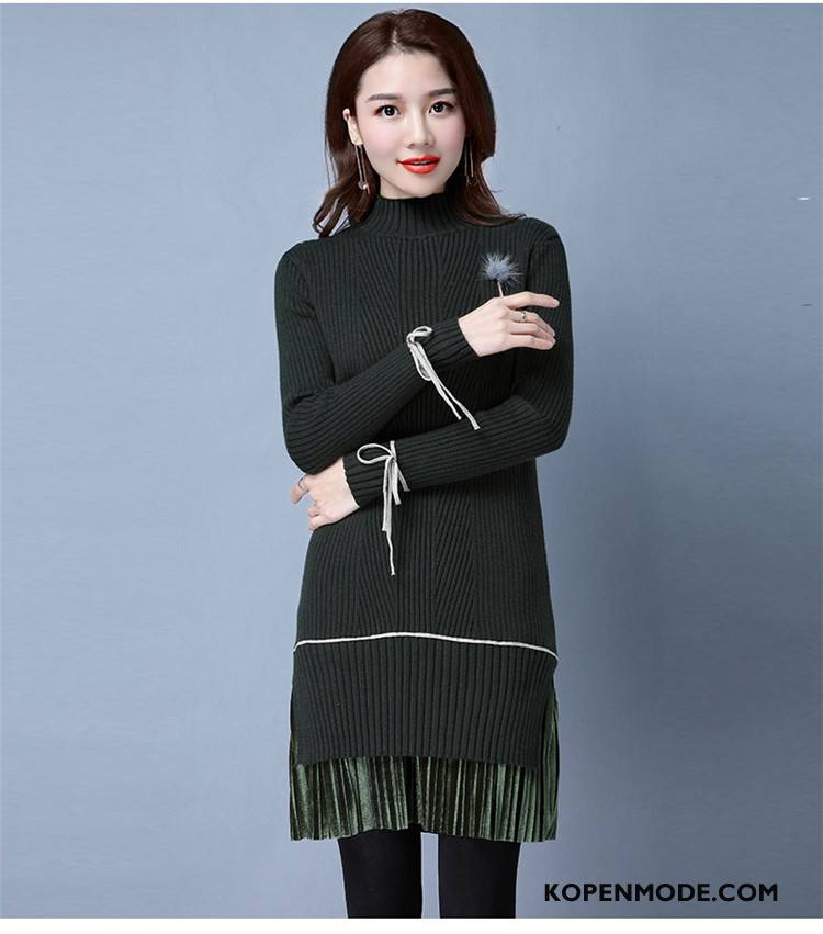 Truien Dames Lange Mouwen Pullover Hoge Elegante Mode Herfst Effen Kleur Grijs Licht