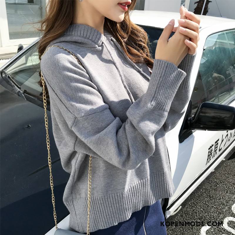 Truien Dames Voorjaar Pullover Mode 2018 Lange Mouwen Losse Roze Rood Effen Kleur
