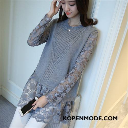 Truien Dames Voorjaar Slim Fit Gebreid Hemd Mode Elegante Lang Effen Kleur Groen