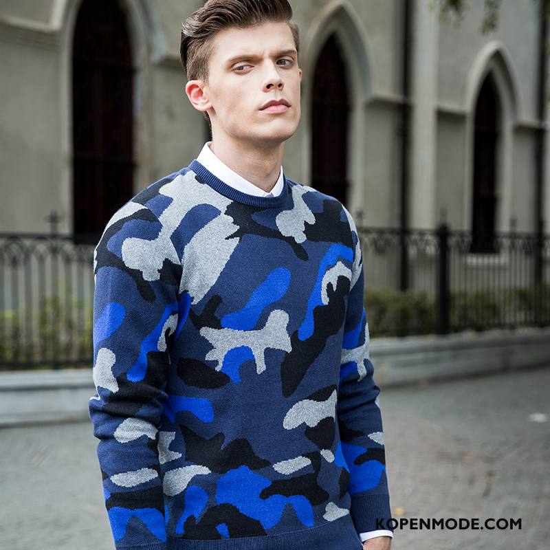 Truien Heren Breien Mannen Pullover Herfst Mode Winter Camouflage Blauw