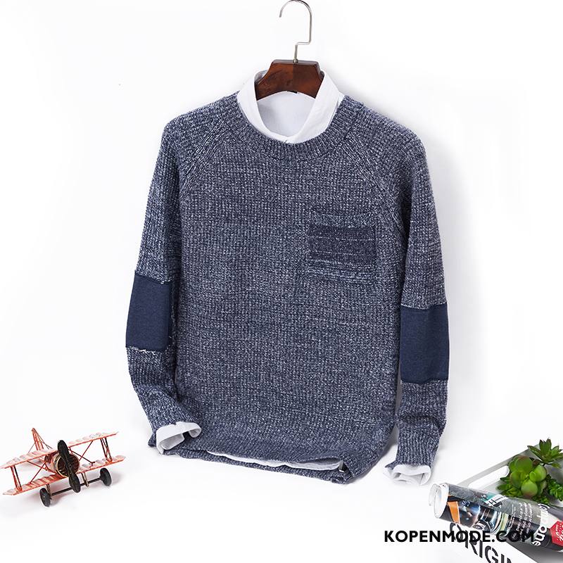 Truien Heren Pullover Breien Nieuw Winter Herfst Lange Mouwen Donkerblauw