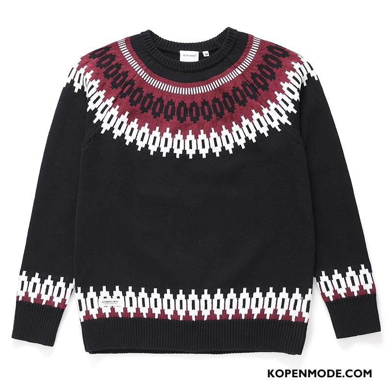 Truien Heren Pullover Trend Breien Natie Ronde Hals Losse Zwart