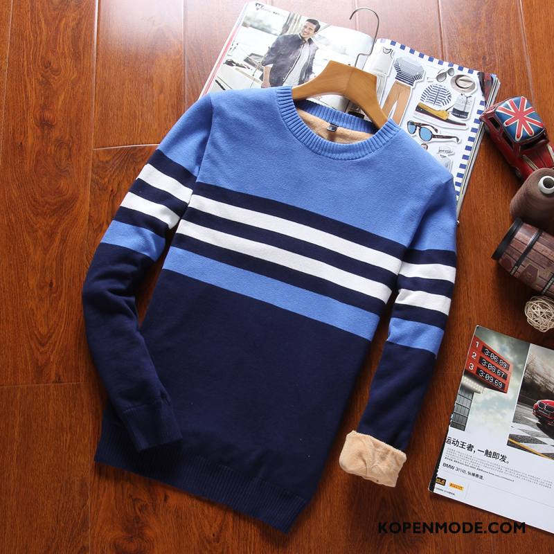 Truien Heren Pullover Warme Katoen Ronde Hals Winter Dikke Blauw