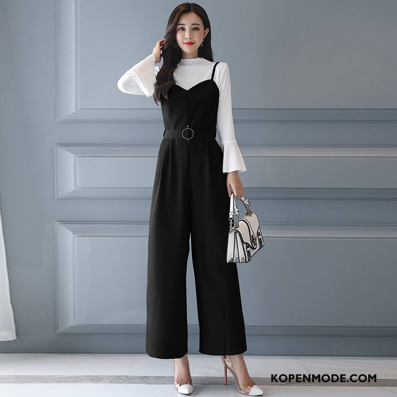 Tuinbroek Dames Hoge Taille 2018 Mode Elegante Trend Siamese Broek Effen Kleur Zwart