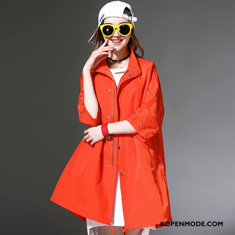 Uv Kleding Dames Trend Dunne Slim Fit Zonbeschermingskleding 2018 Mouw Effen Kleur Oranje