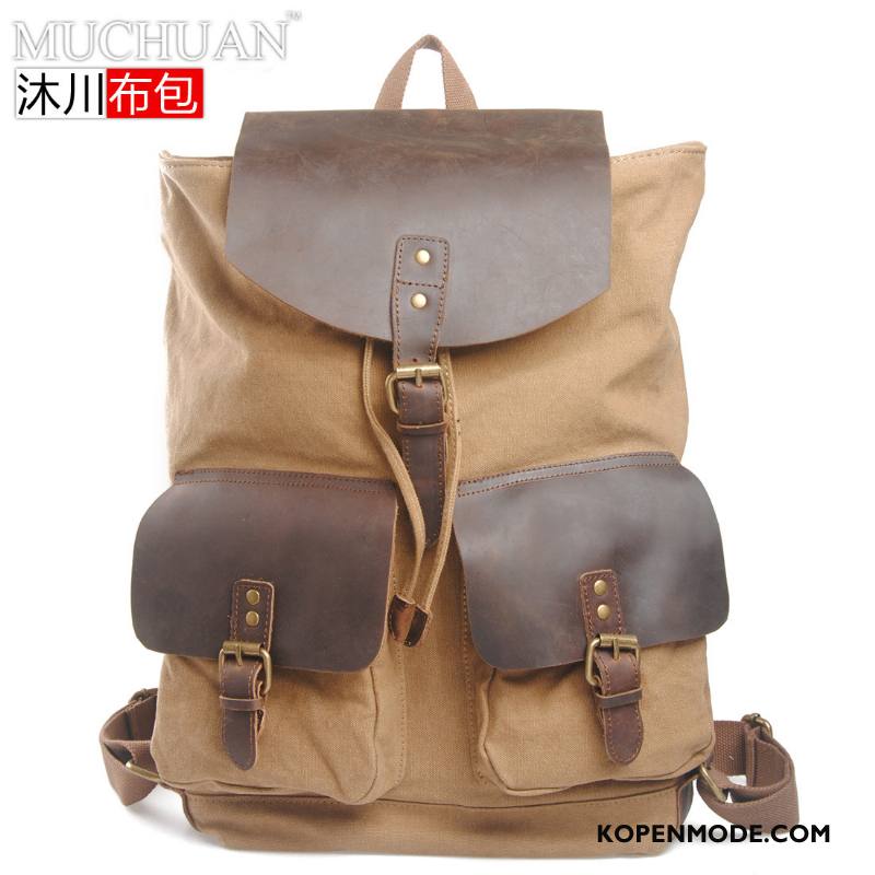 Wandelrugzak Heren Alpinisme Mannen Canvas Tas Casual Reizen Kaki