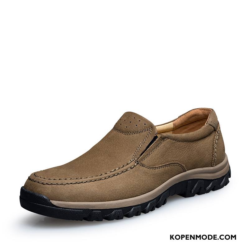 Wandelschoenen Heren Echt Leer Casual Slip On Outdoor 2018 Mannen Bruine