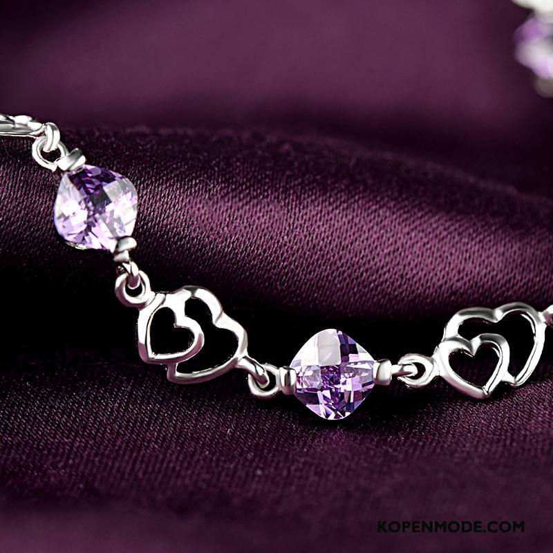 Zilveren Sieraden Dames Zuiver Geschenk Kristal Hart Accessoires Vrouwen Purper Zilver Wit