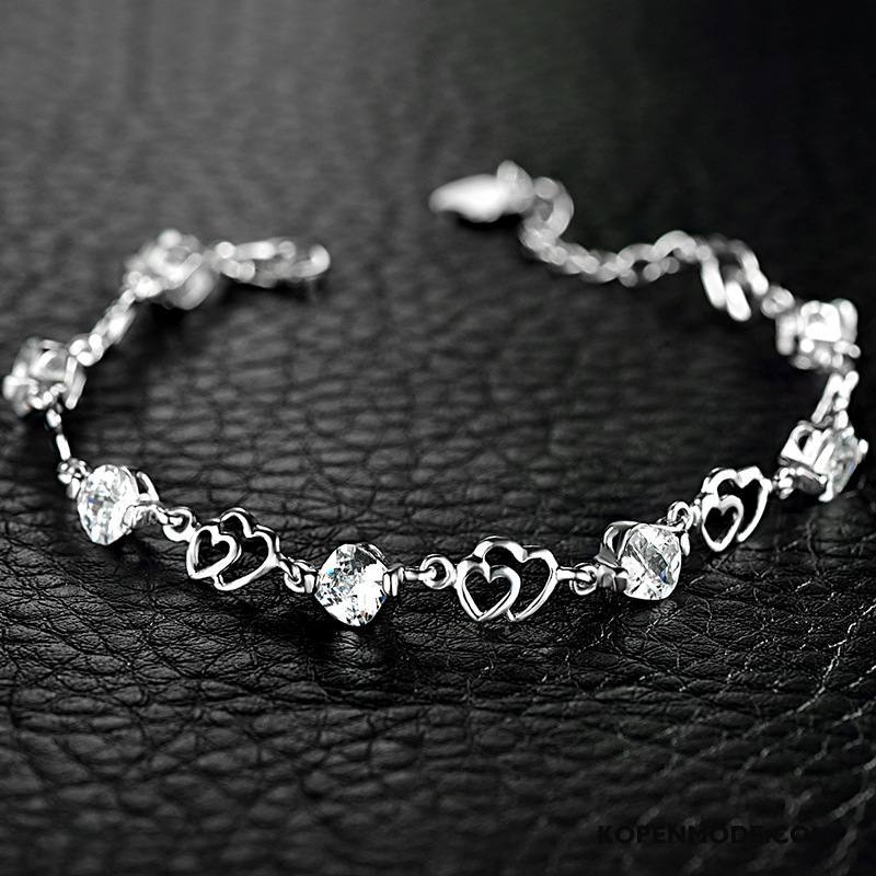 Zilveren Sieraden Dames Zuiver Geschenk Kristal Hart Accessoires Vrouwen Purper Zilver Wit