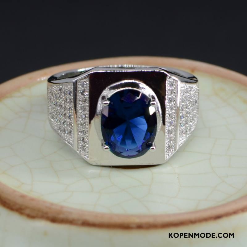 Zilveren Sieraden Heren Kleur Hart Mannen Kristal Zuiver Mode Blauw Zilver Groen