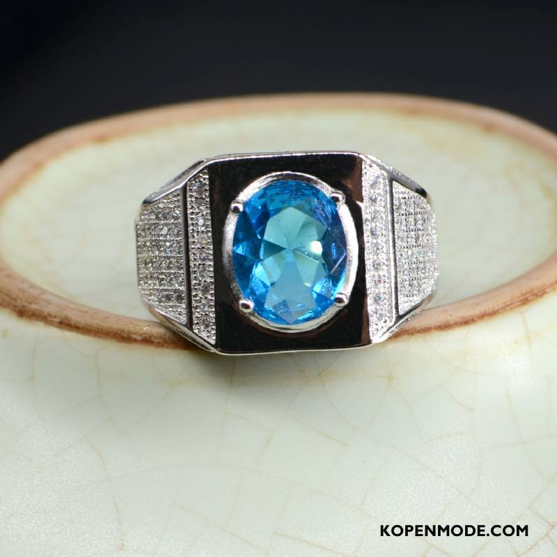 Zilveren Sieraden Heren Kleur Hart Mannen Kristal Zuiver Mode Blauw Zilver Groen