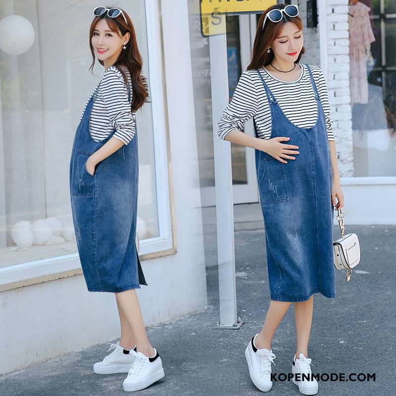 Zwangerschapskleding Dames Denim Trend Lange Losse Comfortabele Mode Effen Kleur Zwart