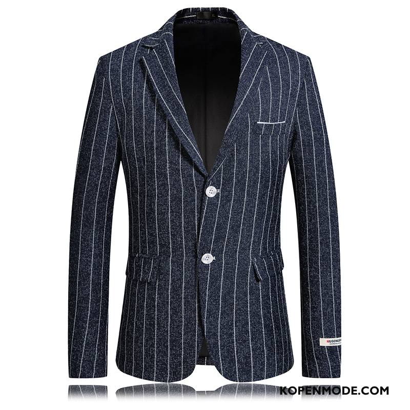 Blazer Heren Streep Mannen Trend Slim Fit Pak Casual Marineblauw