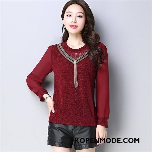 Blouses Dames Chiffon Casual Losse Zoet Voorjaar Mode Rode Wijn