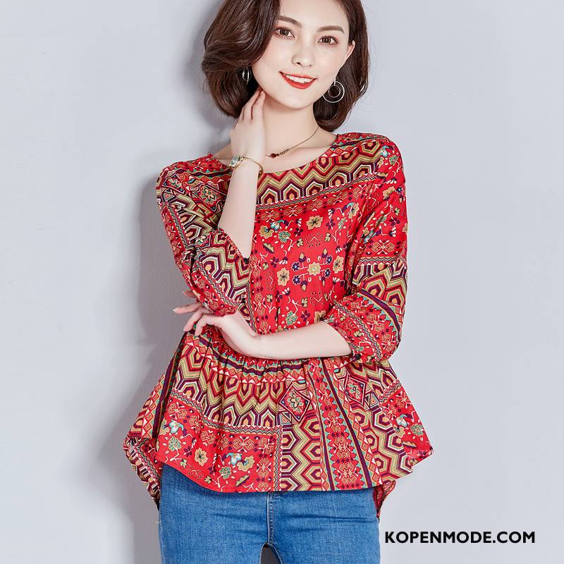 Blouses Dames Chiffon Mooi Lange Mouwen Kort 2018 Voorjaar Rood