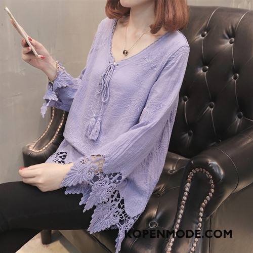 Blouses Dames Slim Fit Dunne Kant Casual 2018 Trend Purper