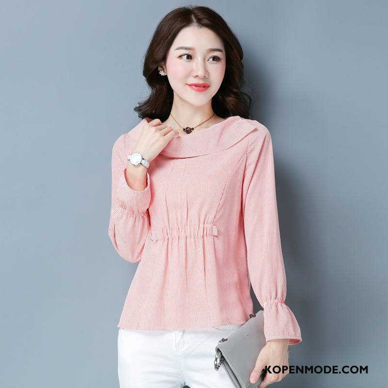 Blouses Dames Slim Fit Kant Chiffon Persoonlijk Dunne Eenvoudige Roze