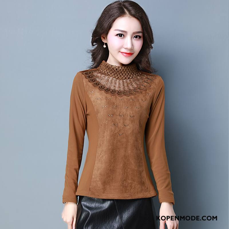 Blouses Dames Winter Chiffon Stad Lange Mouwen Pullover Persoonlijk Bruine