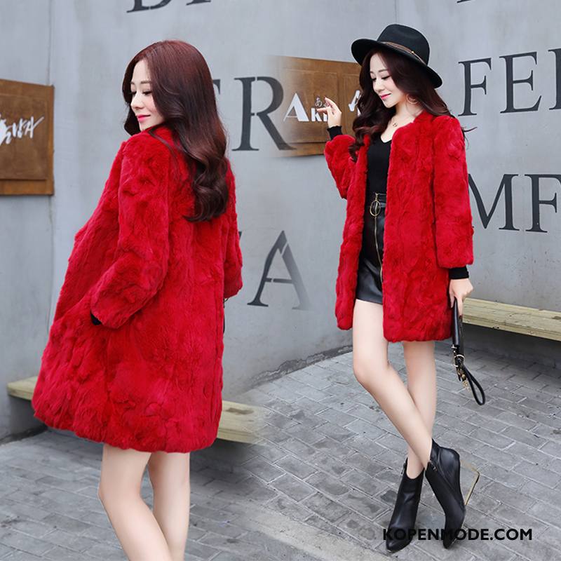 Bontjas Dames Losse Mode Eenvoudige Leer Elegante Trend Rood