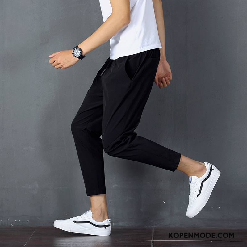 Broeken Heren Casual Broek Mannen Elastiek Dunne Jeugd Mid Taille Effen Kleur Zwart