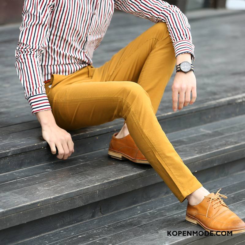 Broeken Heren Casual Broek Nieuw Slim Fit Trend Katoen Rechtdoor Geel