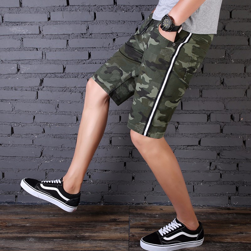 Broeken Heren Casual Korte Broek Comfortabele Rechtdoor Trend Legergroene Camouflage