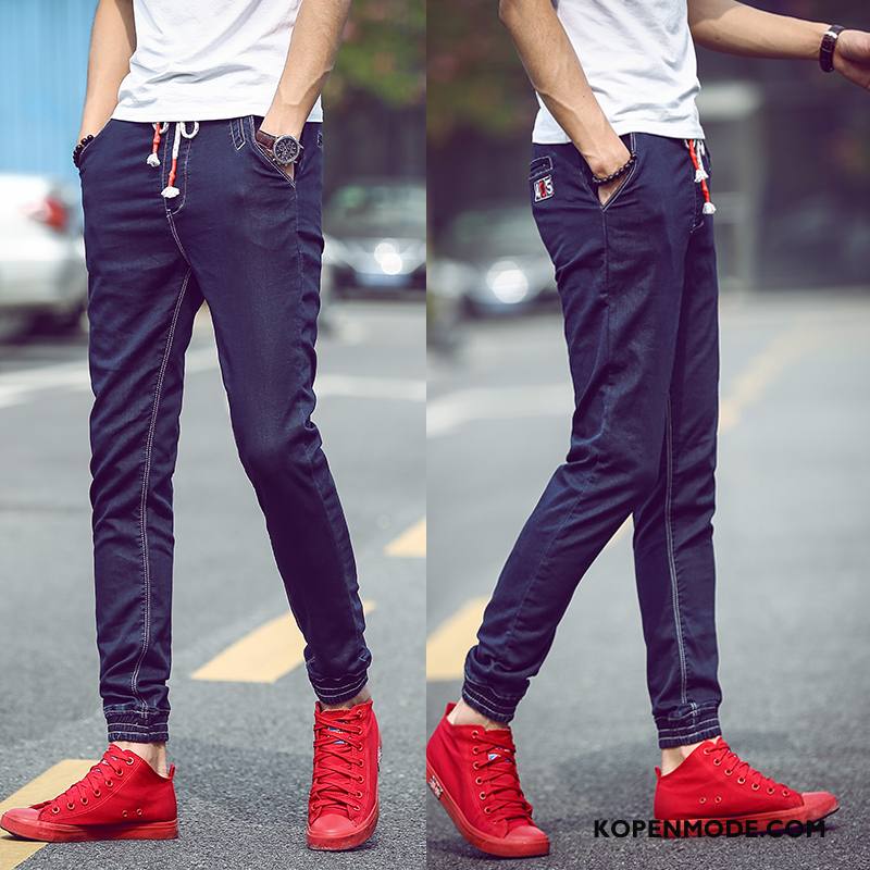 Broeken Heren Casual Mini Slim Fit Comfortabele Spijkerbroek Jeans Nieuw Blauw