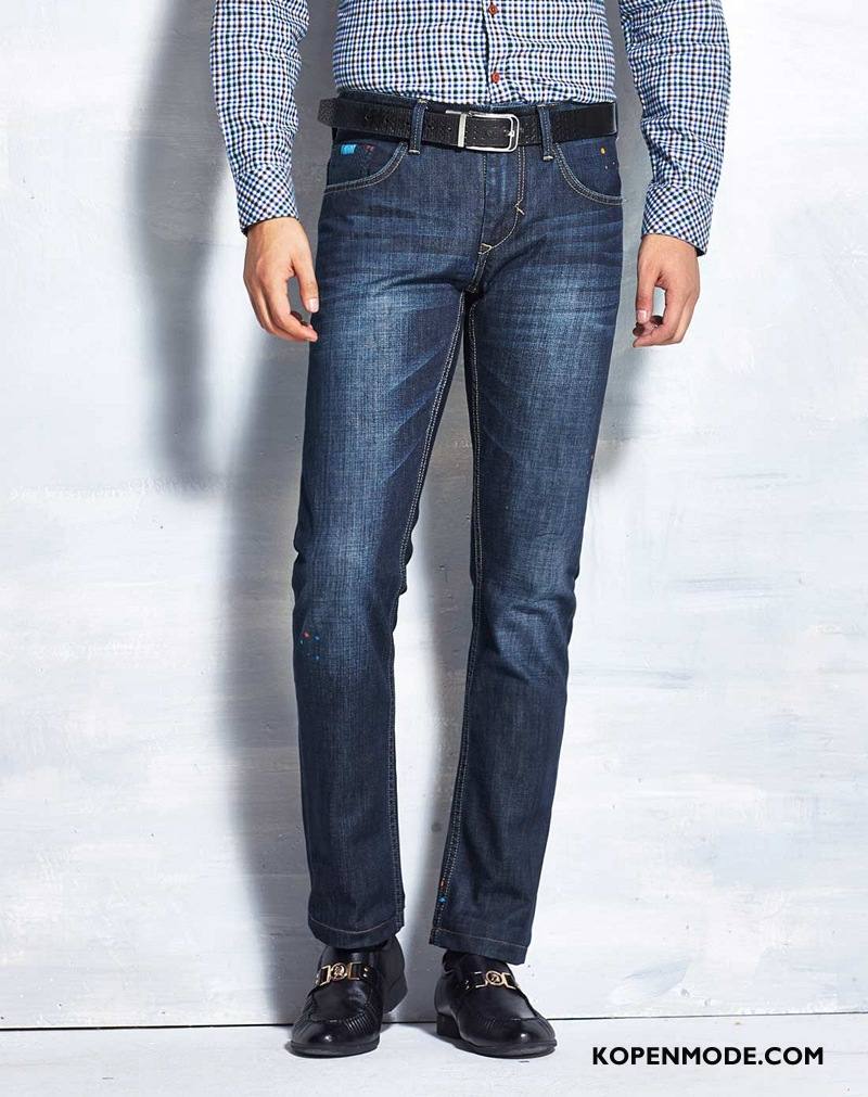 Broeken Heren Comfortabele Spijkerbroek Jeans Mini Mid Taille Katoen Slim Fit Blauw
