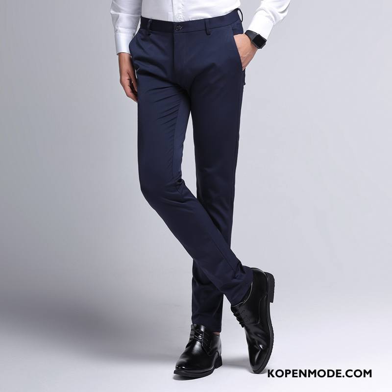 Broeken Heren Herfst Trend Potlood Broek Slim Fit Elastiek Mannen Donkerblauw