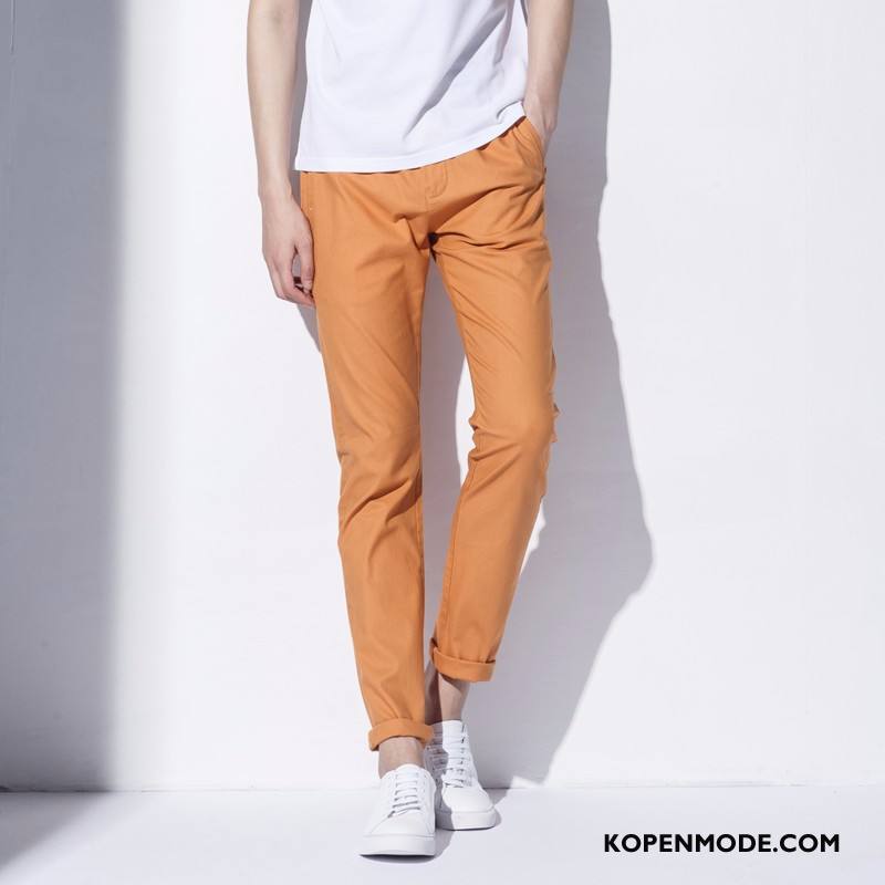 Broeken Heren High End Mode Slim Fit Casual Broek Effen Kleur Rood Oranje