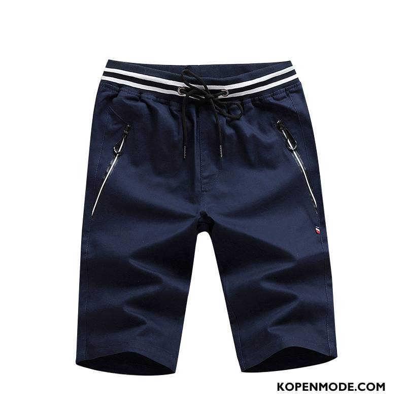 Broeken Heren Korte Broek Zomer Slim Fit Casual Nieuw Trend Donkerblauw