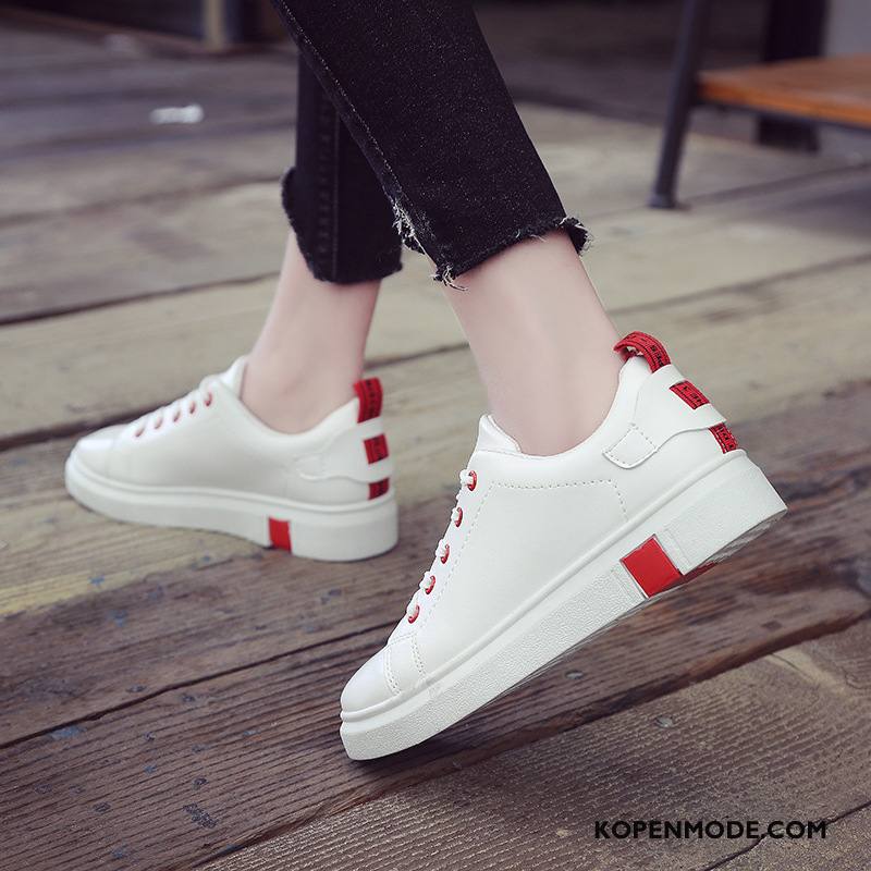 Casual Schoenen Dames Vrouwen Running Kant Ronde Kop Skateboard Schoenen Platte Schoenen Gemengde Kleuren Rood Wit