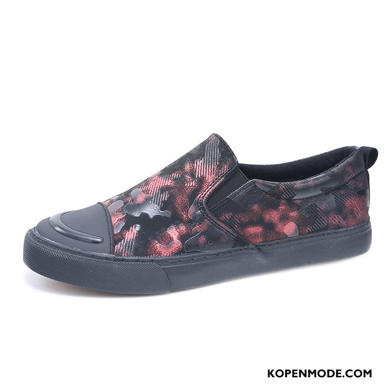 Casual Schoenen Heren Canvas Mannen Ademende Zomer Slip On Rood Zwart