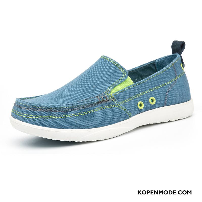 Casual Schoenen Heren Laag Ademende Canvas Plat Slip On Skateboard Schoenen Blauw