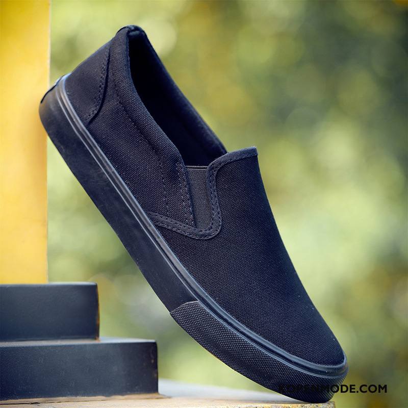 Casual Schoenen Heren Slip On Mocassin Mannen Herfst Student Canvas Effen Kleur Zwart