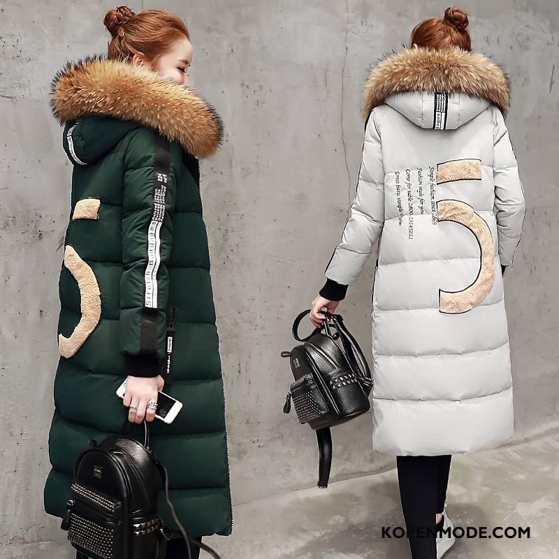 Donsjassen Dames Lang Donsjack Mode Winter Trend Donkergroen Effen Kleur