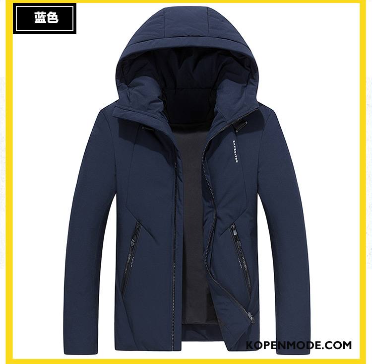 Donsjassen Heren High End Mannen Dikke Winter Lang Mode Donkerblauw