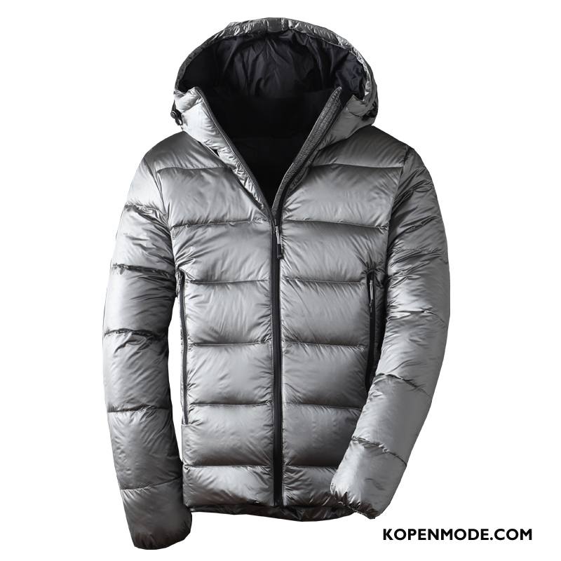 Donsjassen Heren Trend Dikke Hoodie Ganzendons Winter Kort Grijs