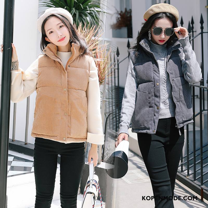 Gilet Dames Trend 2018 Hoge Kraag Elegante Winter Rits Effen Kleur Grijs