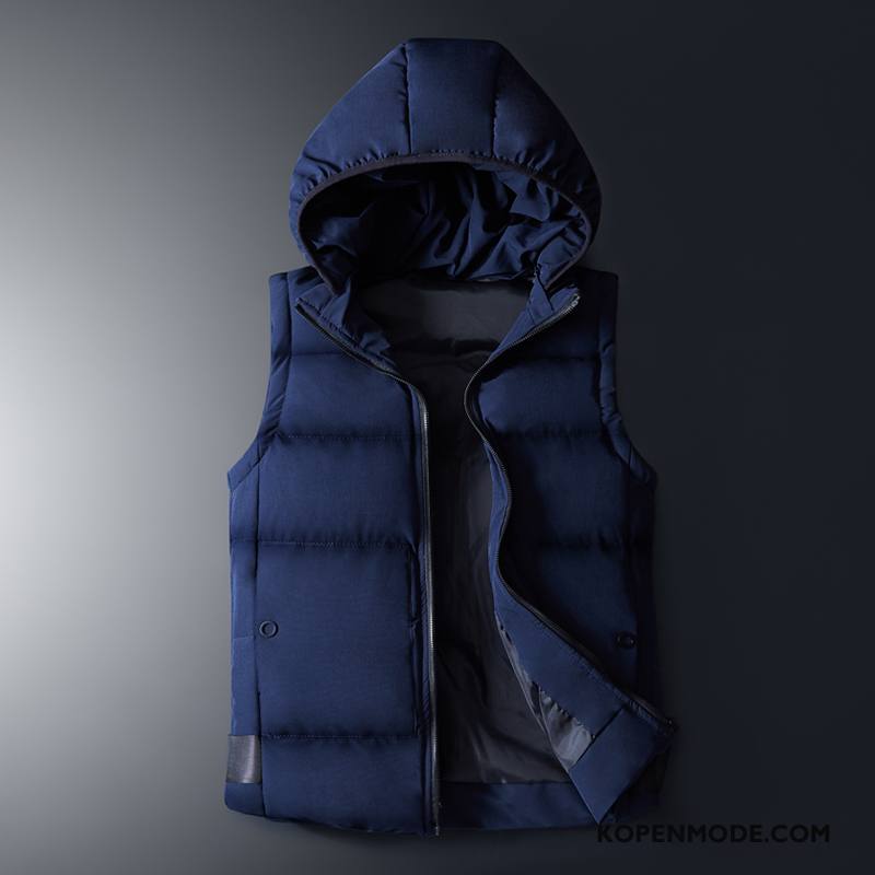 Gilet Heren Jas Katoen Herfst Dikke Jeugd Winter Donkerblauw