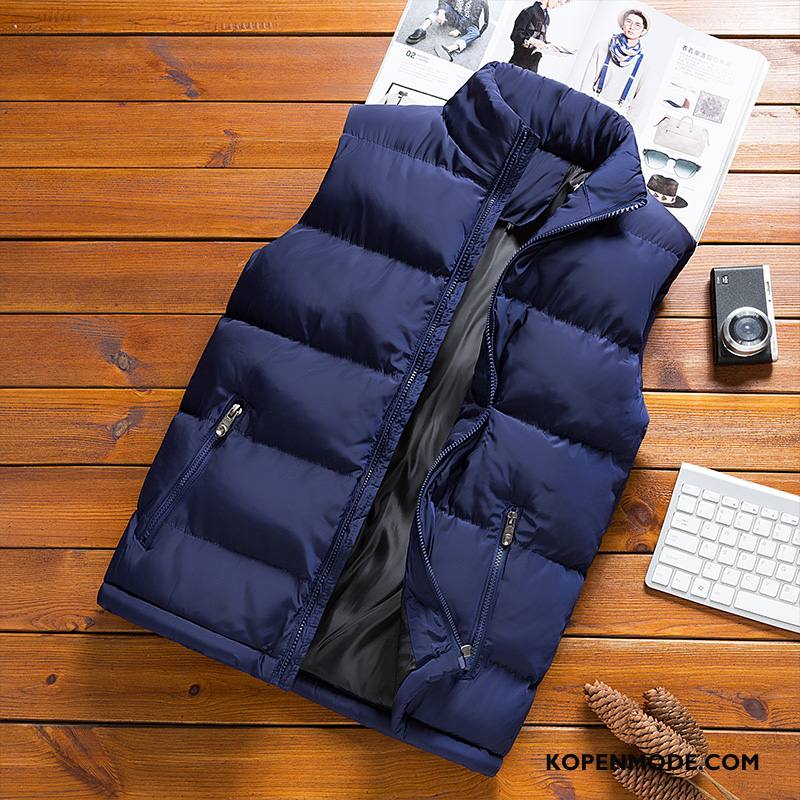 Gilet Heren Katoenen Jas Winter Herfst Mannen Blauw