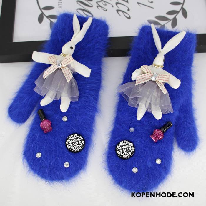 Handschoenen Dames Schattig Konijnenbont Vrouwen Blijf Warm Winter Nieuw Marineblauw