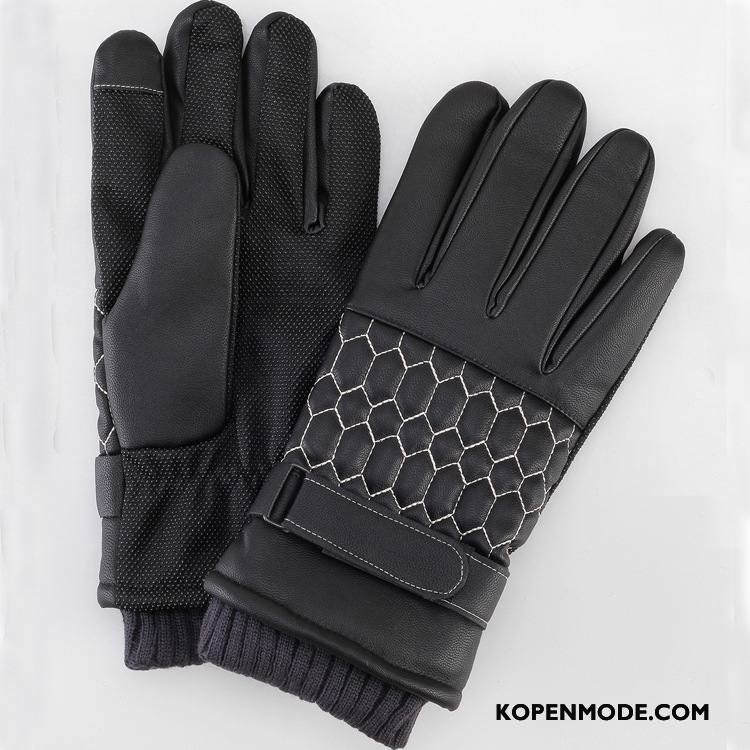 Handschoenen Heren Koude Winter Blijf Warm Echt Leer Mode Mannen Zwart