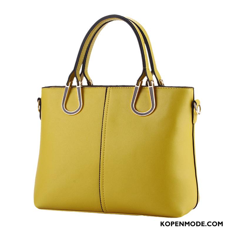 Handtas Dames High End Nieuw Leer Messenger Tas Trend Mode Effen Kleur Geel Goud